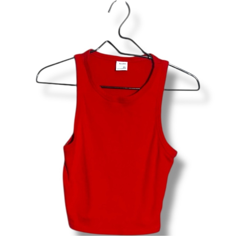 Bershka Vibrant Red Ribbed Slim Fit Crewneck Sleeveless Casual Tank Top - Picture 11 of 13